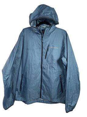 Columbia Omni-Heat Lightweight Hooded Jacket Mens Large Blue Windbreaker Outdoor